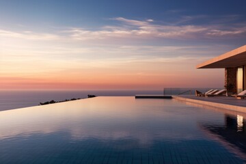 Infinity pool overlooking ocean at sunset