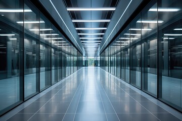Empty long passageway in a modern building