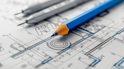 an illustration of a blueprint on a designer drawing board,generative ai