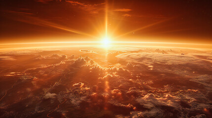 Earth at Sunrise from Space, Beautiful Planet with Sunlight, Science and Astronomy Concept