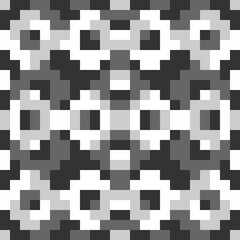 Seamless pattern. Geometric motif. Squares, rectangles, curves, figures ornament. Simple shapes wallpaper. Polygons background. Abstract backdrop. Digital paper, web design, textile print. Vector