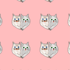 vector pattern, cats in love, pink background