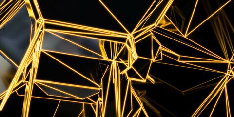 Abstract Golden Geometric Lines Against a Dark Background in a Modern Art Installation 3d render illustration