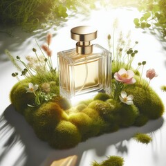 Woodland Whiff: Perfume Bottle Elegance in a Sunlit Forest Clearing