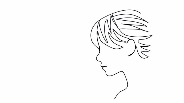 Woman face in profile, one line drawing animation. Video clip with alpha channel.
