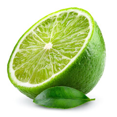 lime with leaf isolated on white background. Clipping Paths.