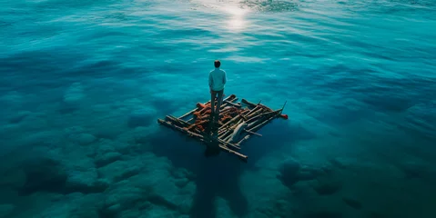 Foto op Canvas Homme debout sur un radeau au milieu de l'océan © Concept Photo Studio