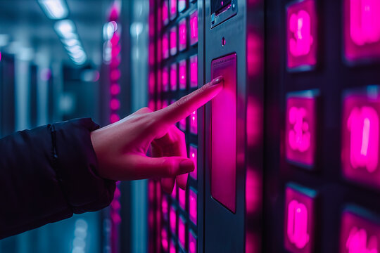 Technician managing server in data center Generative AI image