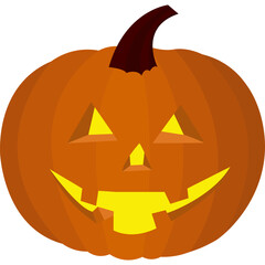 Creepy jack-o-lantern Halloween carved pumpkin vector icon isolated on white