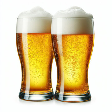 two glasses of beer isolated on a white background