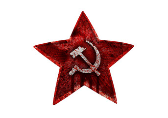 Soviet red star badge in blood isolated on white background