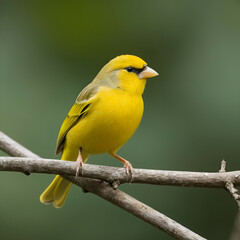 A bird, Brazilian canary, yellow perched on a branch, Generative AI