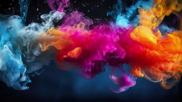 colorful smoke swirling over water with sparkling light 
