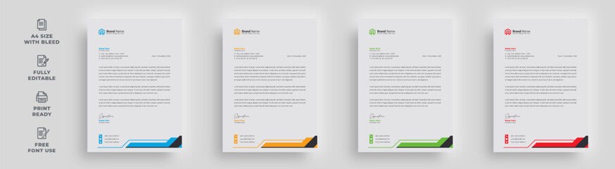 letterhead flyer corporate creative official minimal abstract simple modern latest a4 size 4 color variation newsletter poster magazine brochure template design with a logo