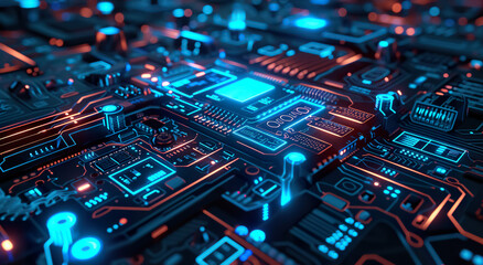 Fototapeta na wymiar circuit electronic board with microchip, hardware and technology background concept, computer motherboard macro