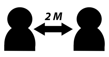 pictogram with transparent background indicating that social distance of 2 meters be maintained between people