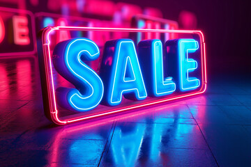 Neon blue and pink sale sign. Glowing flash sale banner. Shopping sign for Black Friday Sale, business, discount shopping, sale promotion and advertising. Special offer, discount offer message