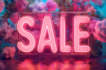Neon pink sale sign. Pink glowing flash sale banner. Shopping sign for Black Friday Sale, business, discount shopping, sale promotion and advertising. Special offer, discount offer message