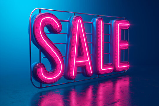 Neon pink sale sign. Pink glowing flash sale banner. Shopping sign for Black Friday Sale, business, discount shopping, sale promotion and advertising. Special offer, discount offer message