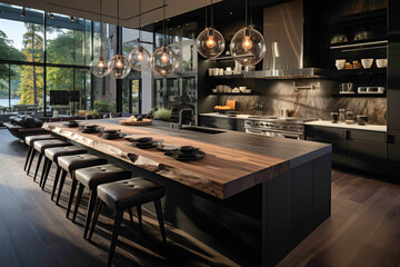 Fototapeta na wymiar A modern kitchen with a minimalist approach, utilizing sleek materials and clean lines to create a contemporary culinary space.