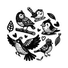 Bird flying tweet cute cartoon doodle set. Bird dove sparrow animal flight vector set