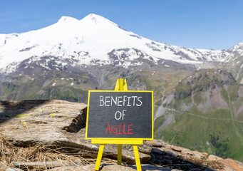 Benefits of agile symbol. Concept words Benefits of agile on beautiful black chalk blackboard....