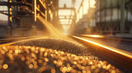 Deurstickers Sunset Glow on Railway Tracks and Industrial Structures © Viktorikus