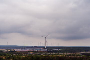 Industrial Wind Farm Landscape Under Overcast Sky