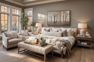 Step into the warmth of a cozy room bathed in soothing beige tones. Feel the comfort of the inviting ambiance, creating a perfect retreat for relaxation and tranquility.