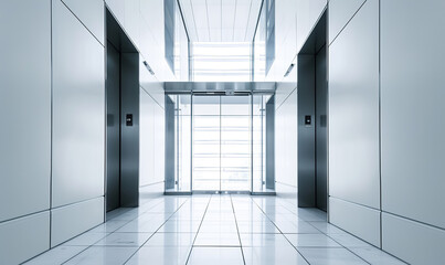 modern hall with elevator in business centre or office building