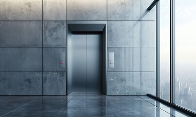 modern hall with elevator in business centre or office building