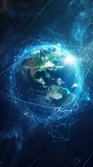 Naklejka na ściany i meble global earth network connection, futuristic planet worldwide networking, cyberspace concept background