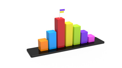 Blank bar graph chart for statistic data analysis 3d render illustration with  top flag