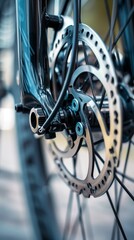 Fototapeta na wymiar Bike wheel and brake detail, the art of cycling's functional components