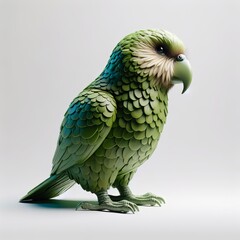 Realistic Green Parrot Sculpture - Detailed Artwork of a Vibrant Bird Statue with Intricate Feather Design