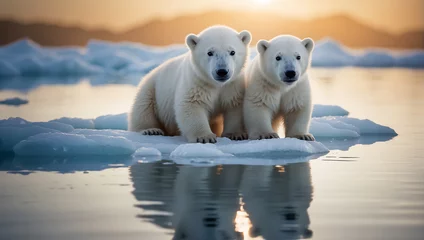 Fototapeten White polar bears in the north winter © tanya78