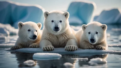 Gordijnen White cute  polar bears in the north © tanya78