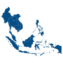 Southeast Asia country Map. Map of Southeast Asia in blue color. - obrazy, fototapety, plakaty