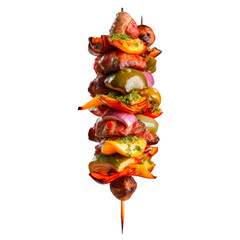One little kebab on a wooden stick. Isolated on transparent background.