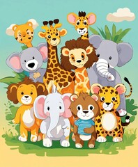 Group of cute cartoon animals. Vector illustration. Cute animals. ai generative