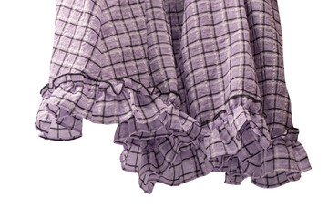 Violet dress frills isolated on white background. Checkered dress.