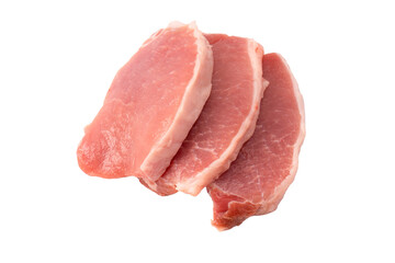Raw pork pieces isolated on a white background.