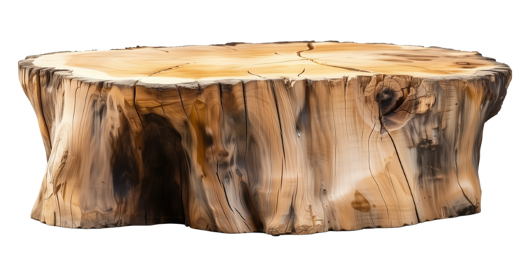 a tree stump coffee table, isolated on a transparent background