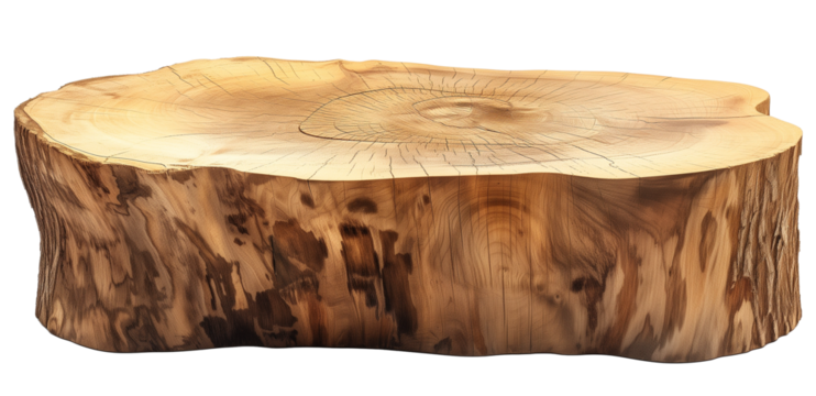 a tree stump coffee table, isolated on a transparent background