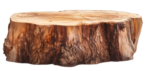 a tree stump coffee table, isolated on a transparent background