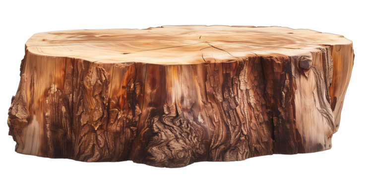 a tree stump coffee table, isolated on a transparent background - Powered by Adobe