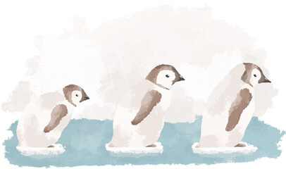 Penguins walking in a line hand drawn illustration - 737453351