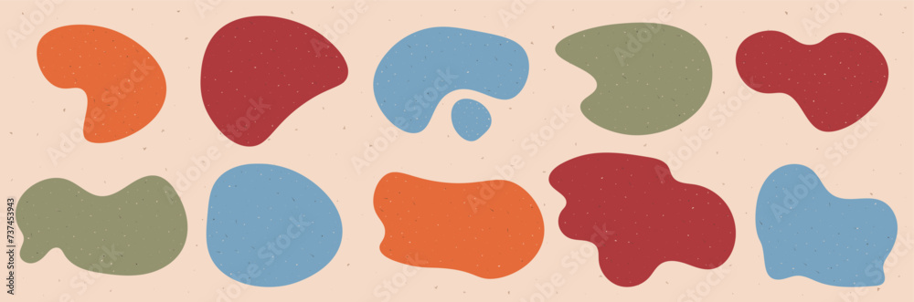Fototapete A set of abstract bounded rounded liquid blob shapes. Irregular design elements with retro texture. Vector contemporary illustration .