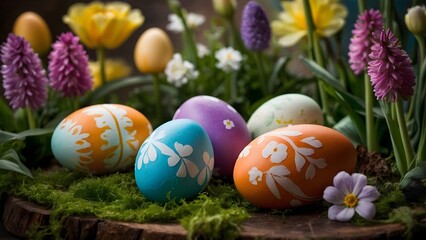 Obraz na płótnie Canvas arranged colored eggs for Easter