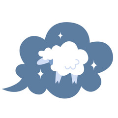 Cute insomnia sheep and star in speech bubble. Healthy sleep, rest and recovery. Vector illustration isolated on white background, hand drawn, flat design